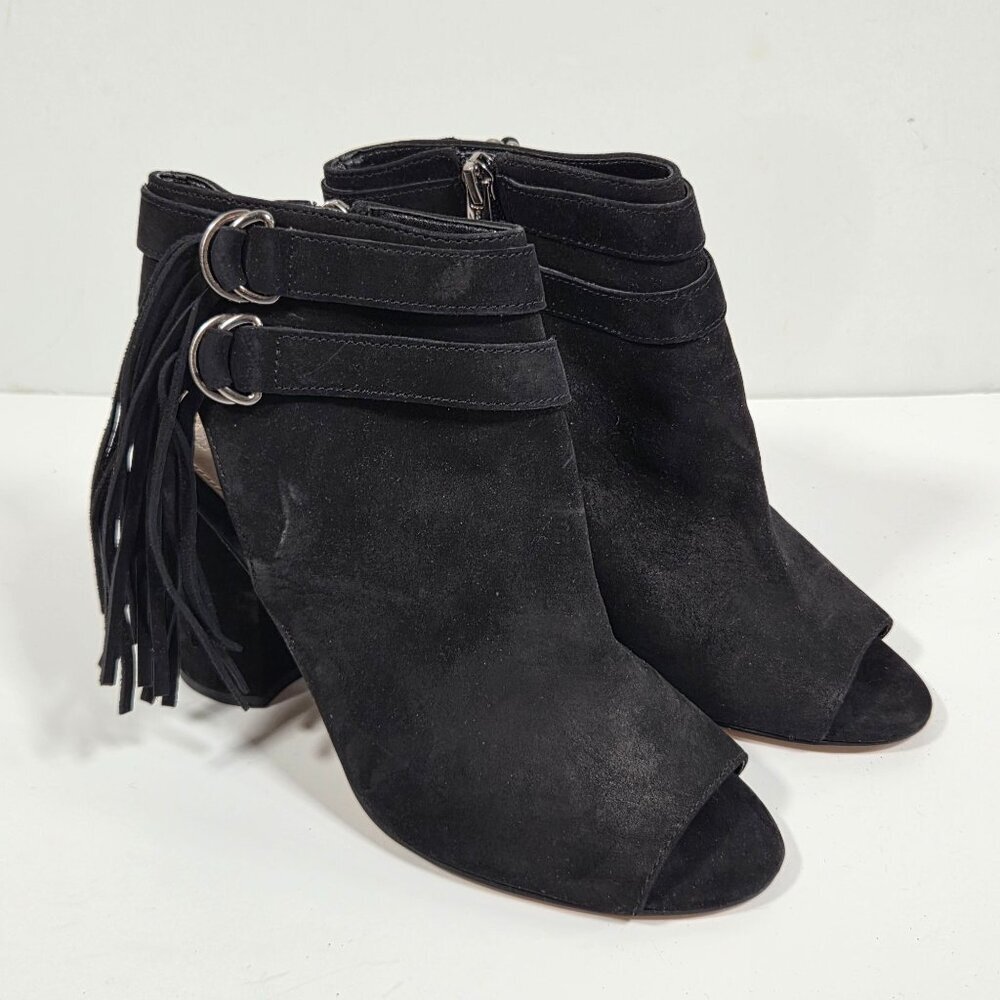 Vince Camuto Catinca Black Nubuck Leather Heeled Ankle Booties Women's Size 8 M